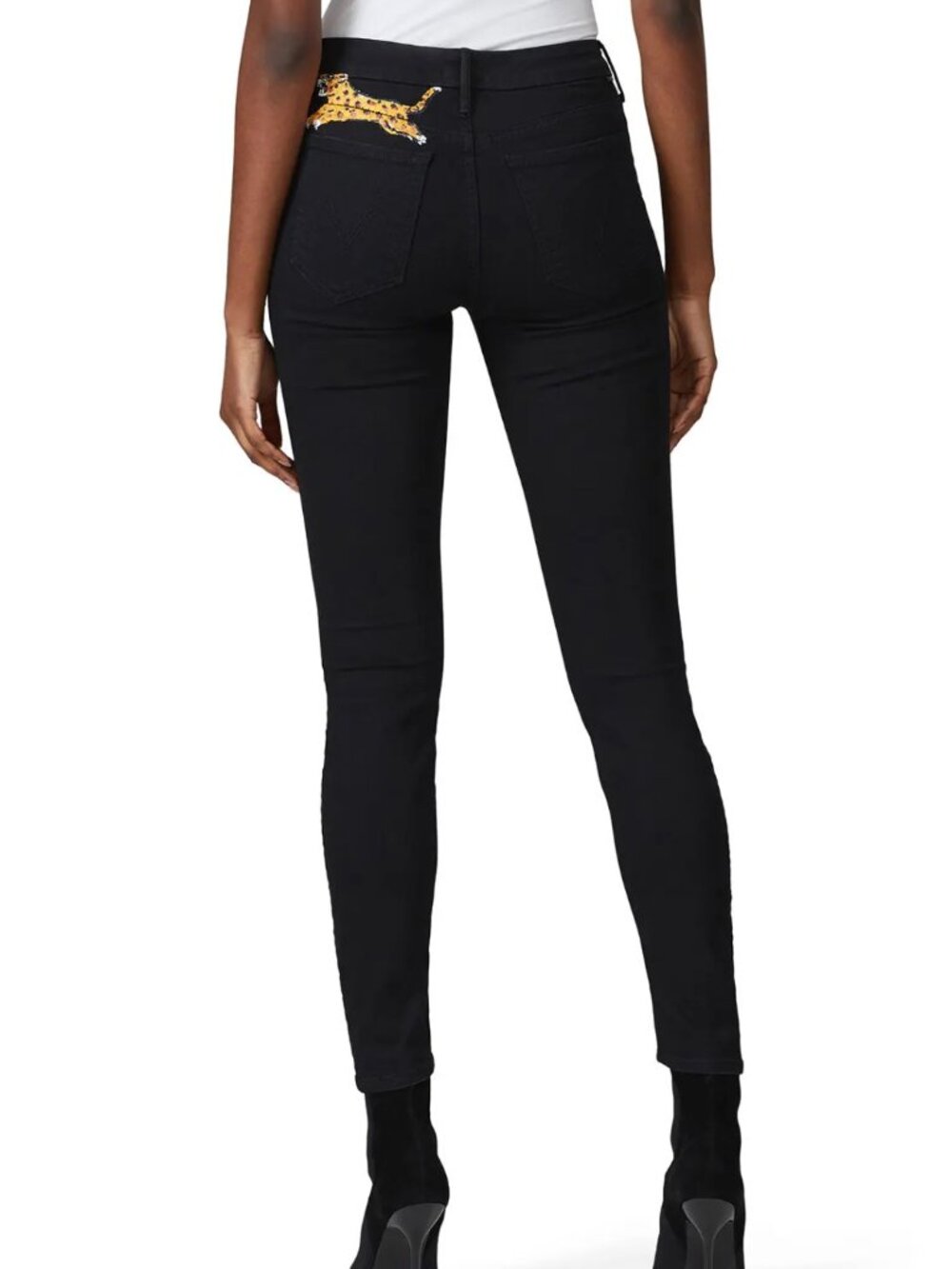 MOTHER The Looker Ankle Fray Gold Bolt Jeans Black Leopard Pocket Festival Sz 27